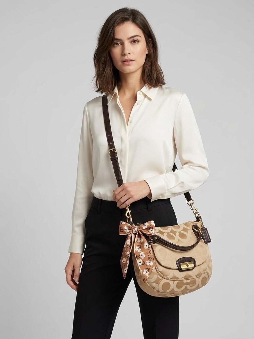Coach Kristin fabric brown Hobo Crossbody Shoulder Bag Handbag